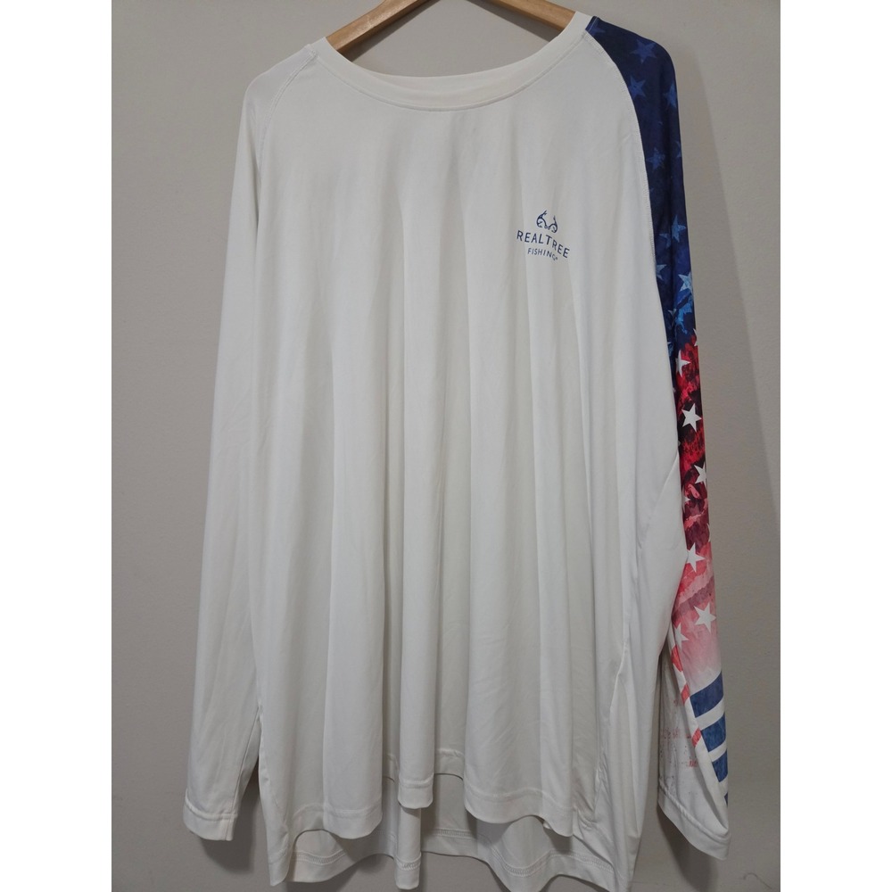 Realtree Fishing Mens 3XL White Long Sleeve American Flag Graphic Shirt IV051026